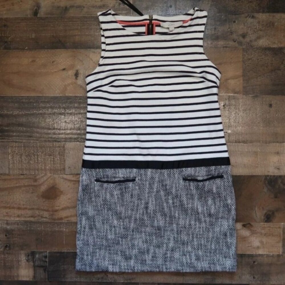 LOFT Ann Taylor Size 2 Sleeveless Mini Dress Striped Bodice Dropped Waist